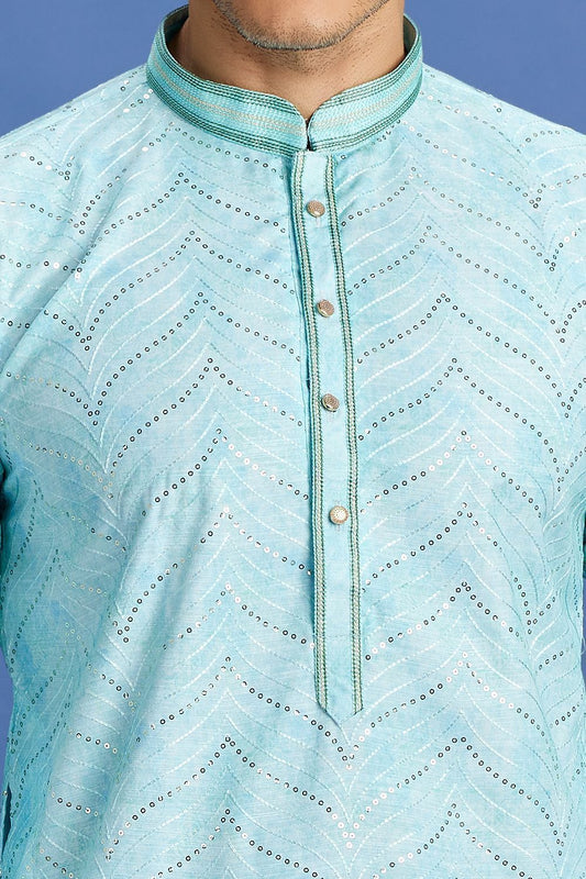 Light Blue Cotton Kurta Pajama (NMK-7525) - Nihal Fashions