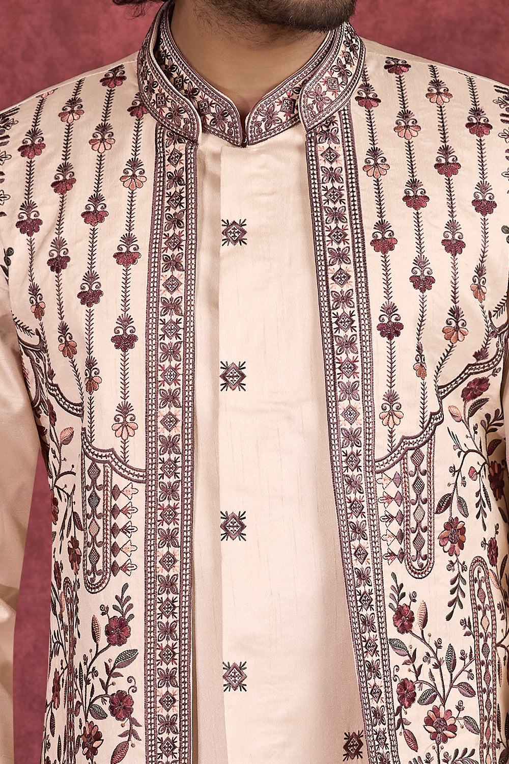 Light Brown Art Banarasi Silk  Long Jacket Indo Western (NMK-8689) - Nihal Fashions