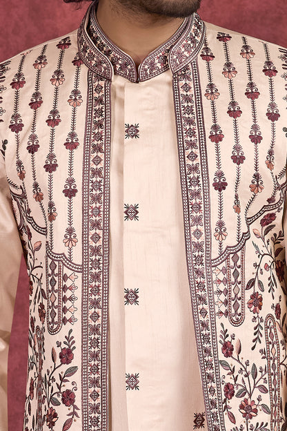 Light Brown Art Banarasi Silk  Long Jacket Indo Western (NMK-8689) - Nihal Fashions