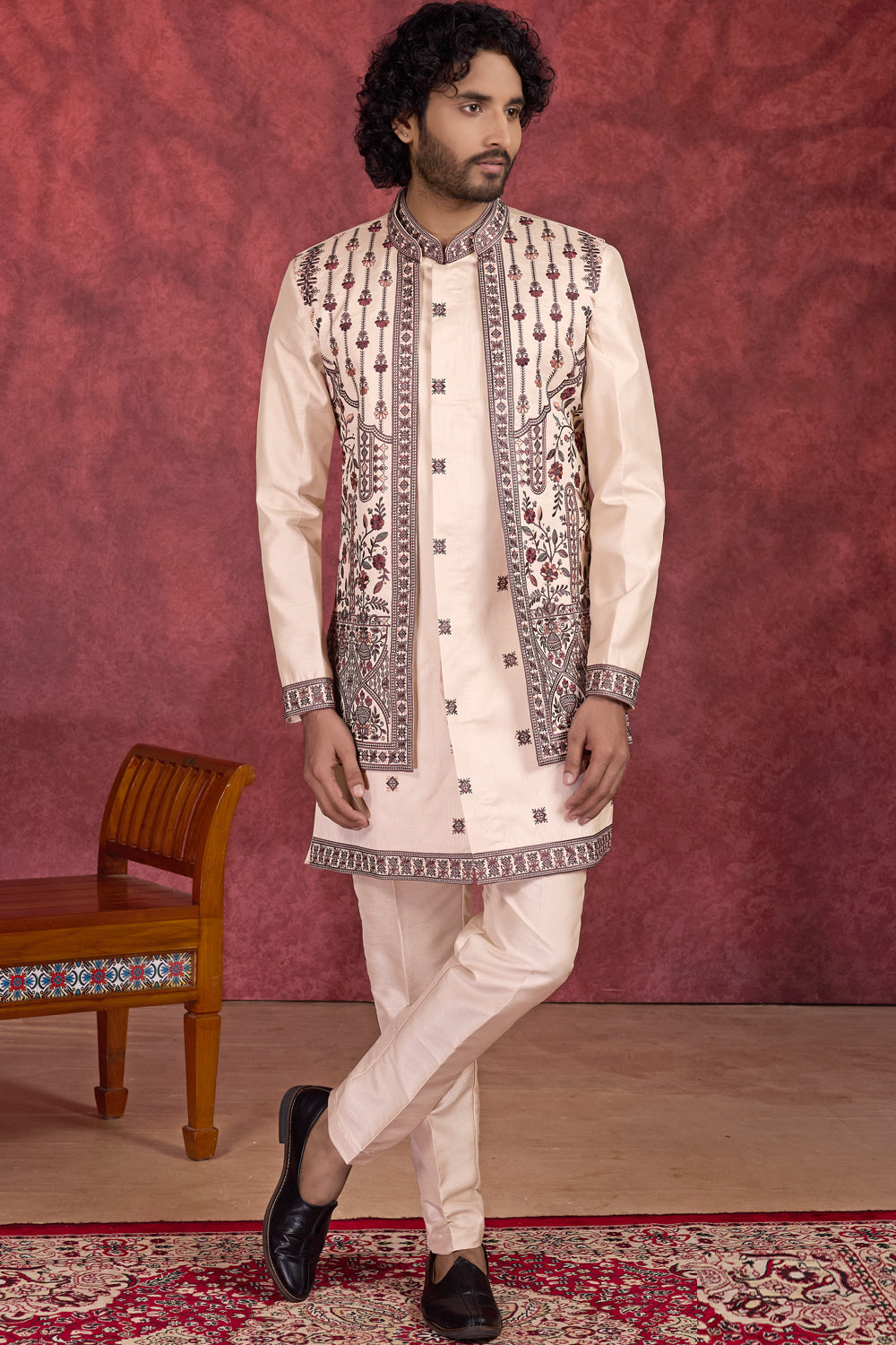 Light Brown Art Banarasi Silk  Long Jacket Indo Western (NMK-8689) - Nihal Fashions