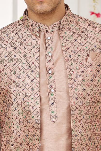 Light Brown Art Silk 3 piece Jacket Set (NMK-7972) - Nihal Fashions
