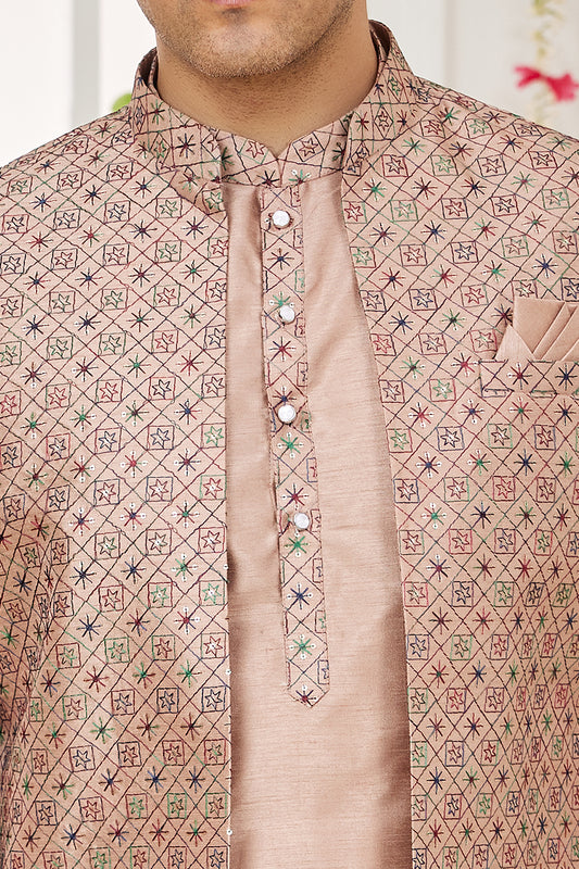 Light Brown Art Silk 3 piece Jacket Set (NMK-7972) - Nihal Fashions