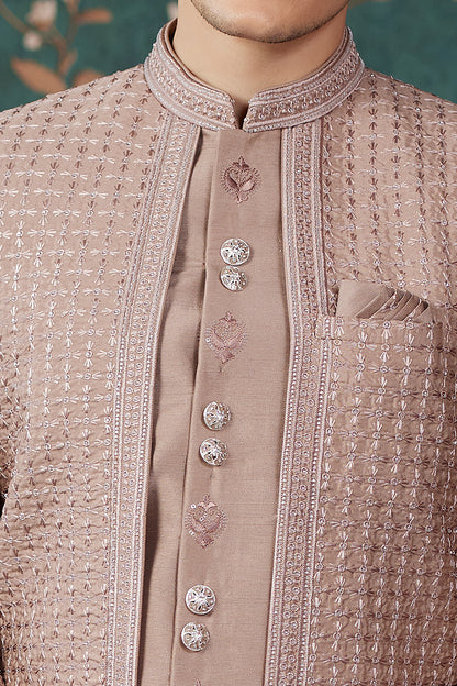 Light Brown Art Silk Indo Western (NMK-8244) - Nihal Fashions