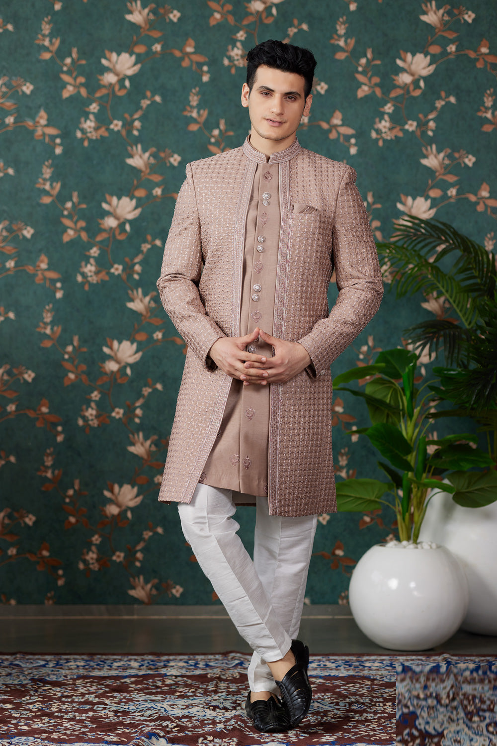 Light Brown Art Silk Indo Western (NMK-8244) - Nihal Fashions