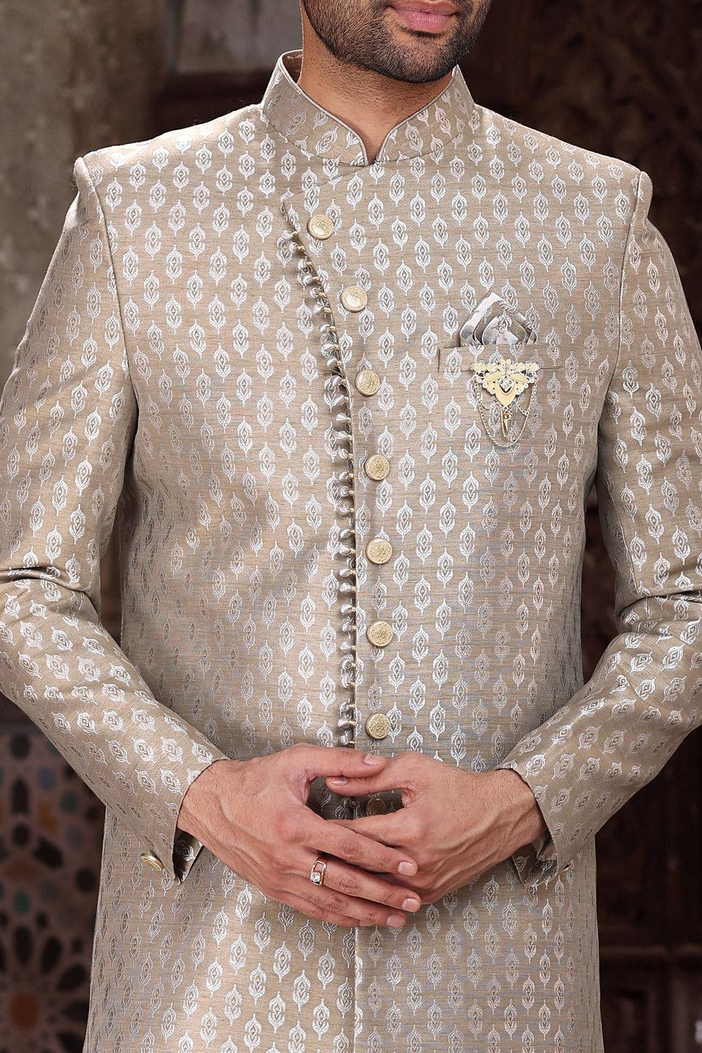 Light Brown Banarasi Jaquard Indo Western (NMK-6866) - Nihal Fashions