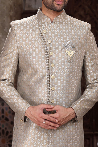 Light Brown Banarasi Jaquard Indo Western (NMK-6866) - Nihal Fashions