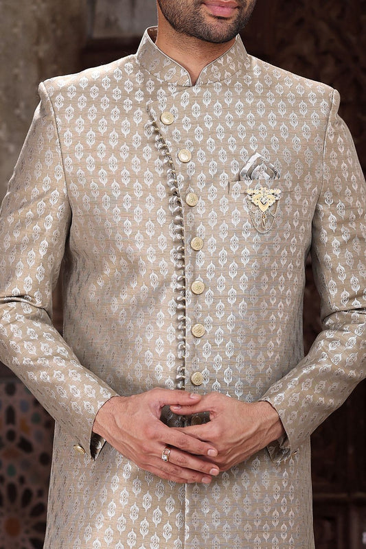 Light Brown Banarasi Jaquard Indo Western (NMK-6866) - Nihal Fashions