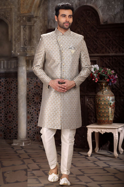 Light Brown Banarasi Jaquard Indo Western (NMK-6866) - Nihal Fashions