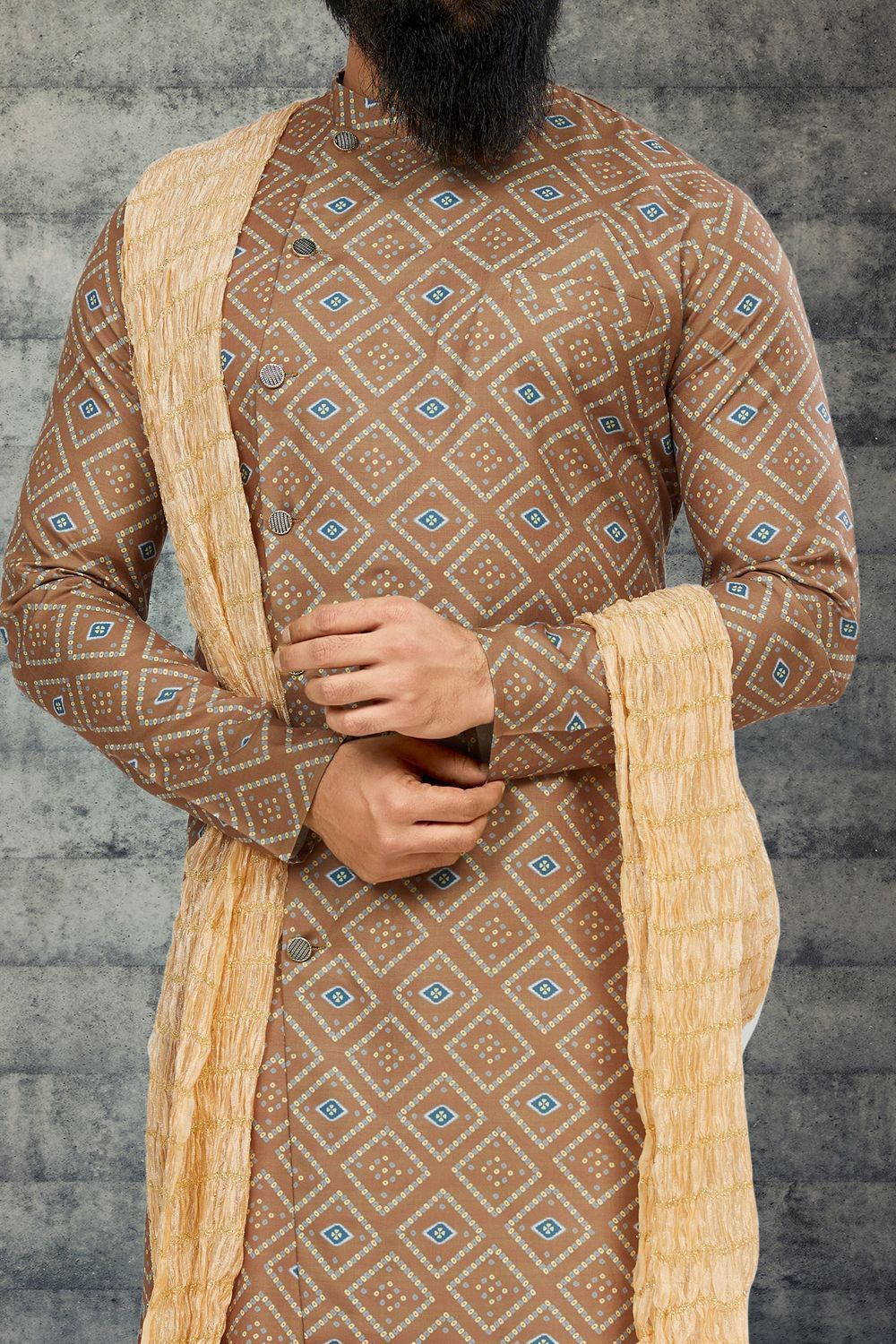 Light Brown Cotton Silk Indo Western (NMK-6784) - Nihal Fashions