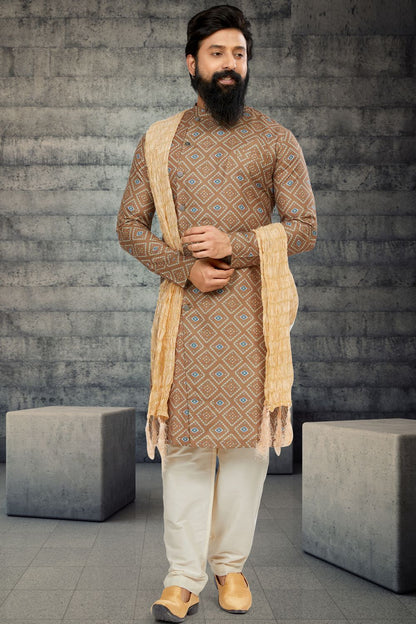Light Brown Cotton Silk Indo Western (NMK-6784) - Nihal Fashions