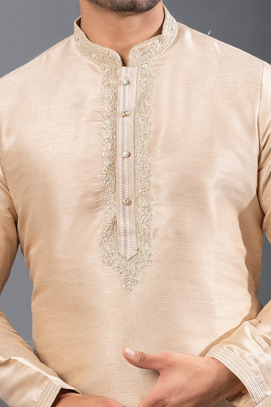 Light Gold Banglori Silk Kurta Pajama (NMK-8712) - Nihal Fashions
