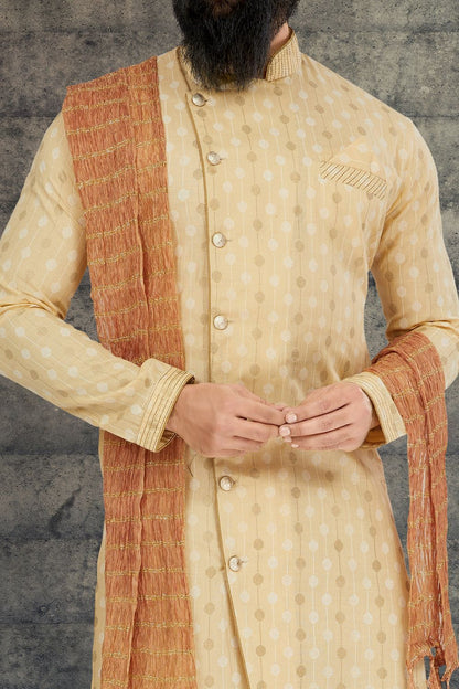 Light Gold Cotton Silk Indo Western (NMK-6777) - Nihal Fashions