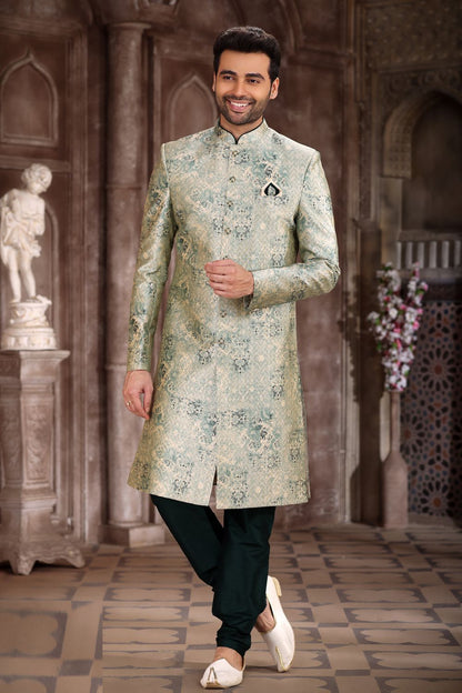 Light Green Art Silk Sherwani (NMK-6869) - Nihal Fashions