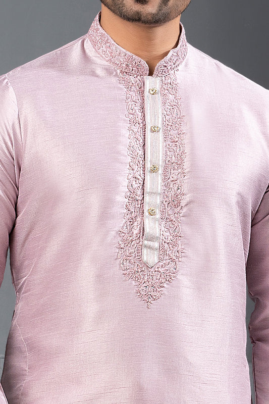 Light Lavender Banglori Silk Kurta Pajama (NMK-8733) - Nihal Fashions