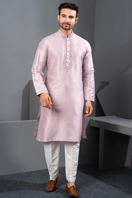 Light Lavender Banglori Silk Kurta Pajama (NMK-8733) - Nihal Fashions