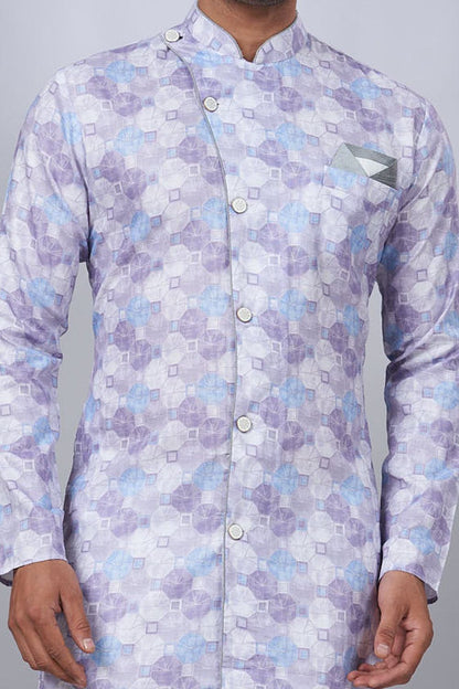 Light Lavender Cotton Printed Mens Indo Western (NMK-6938) - Nihal Fashions