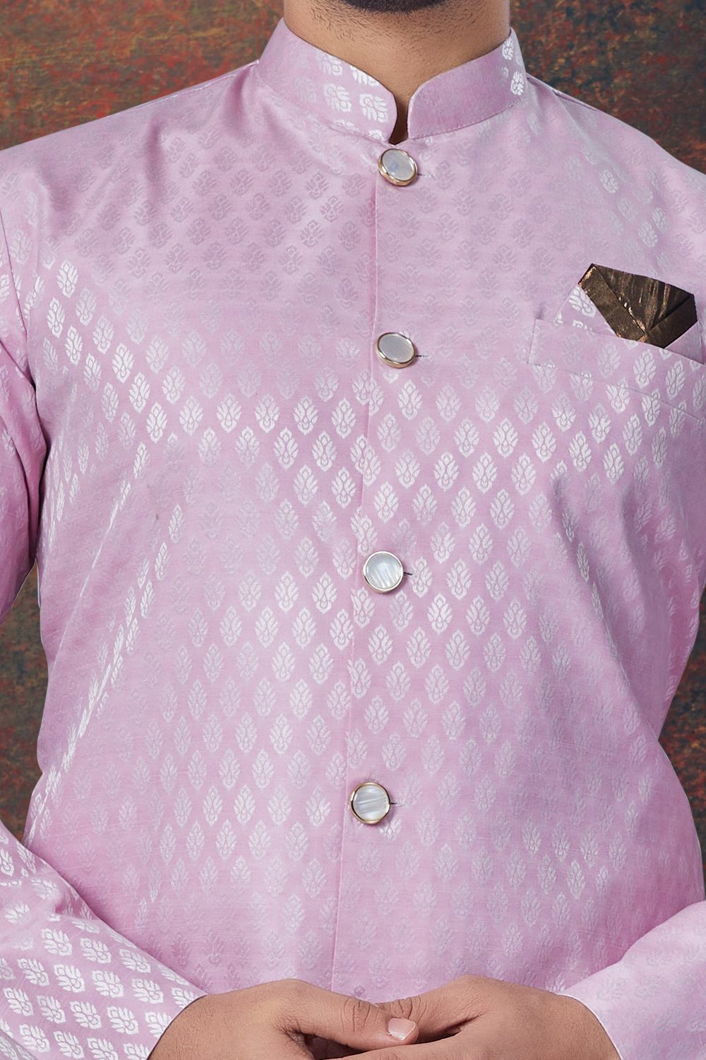 Light Lavender Jaquard Mens Indo Western (NMK-7862) - Nihal Fashions