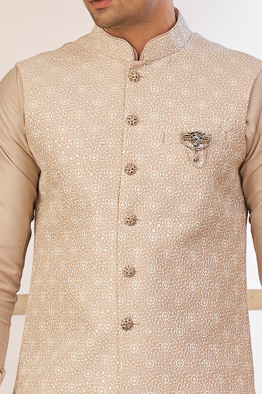 Light Onion Art Silk Nehru Jacket (NMK-8045) - Nihal Fashions