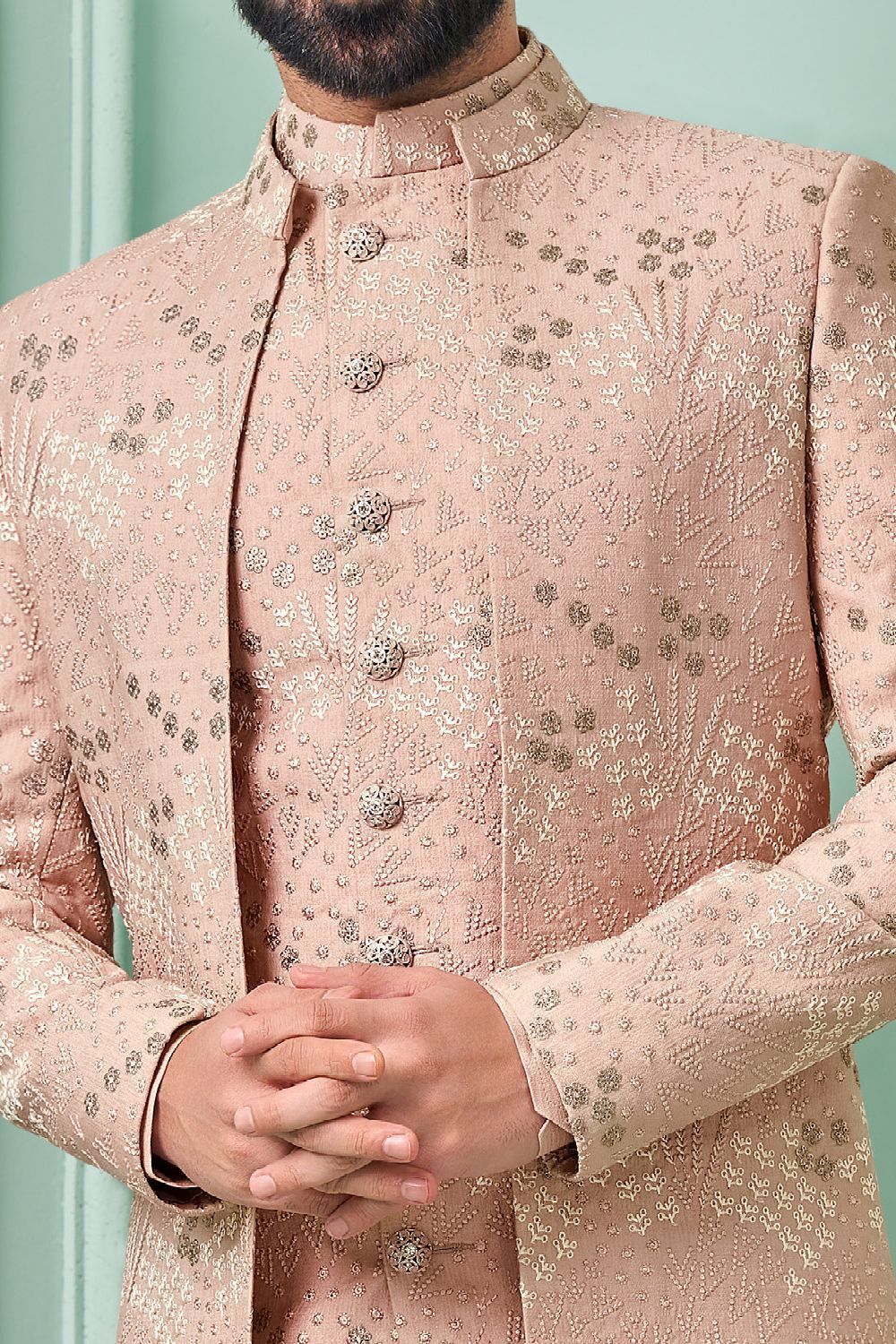 Light Onion Pink Embroidered Art Silk Indo Western (NMK-7641) - Nihal Fashions