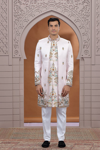 Light Pink Art Silk 3 piece Indo Western (NMK-8622) - Nihal Fashions