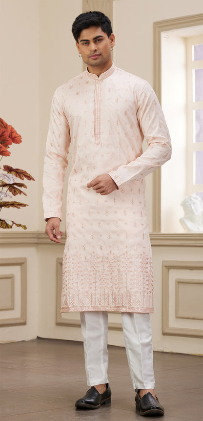 Light Pink Art Silk Kurta Pajama (NMK-8383) - Nihal Fashions