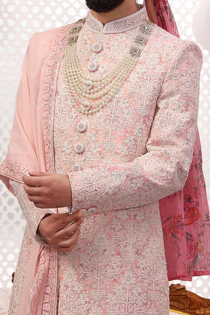 Light Pink Georgette Lucknowi Embroidered Sherwani (NMK-5544)