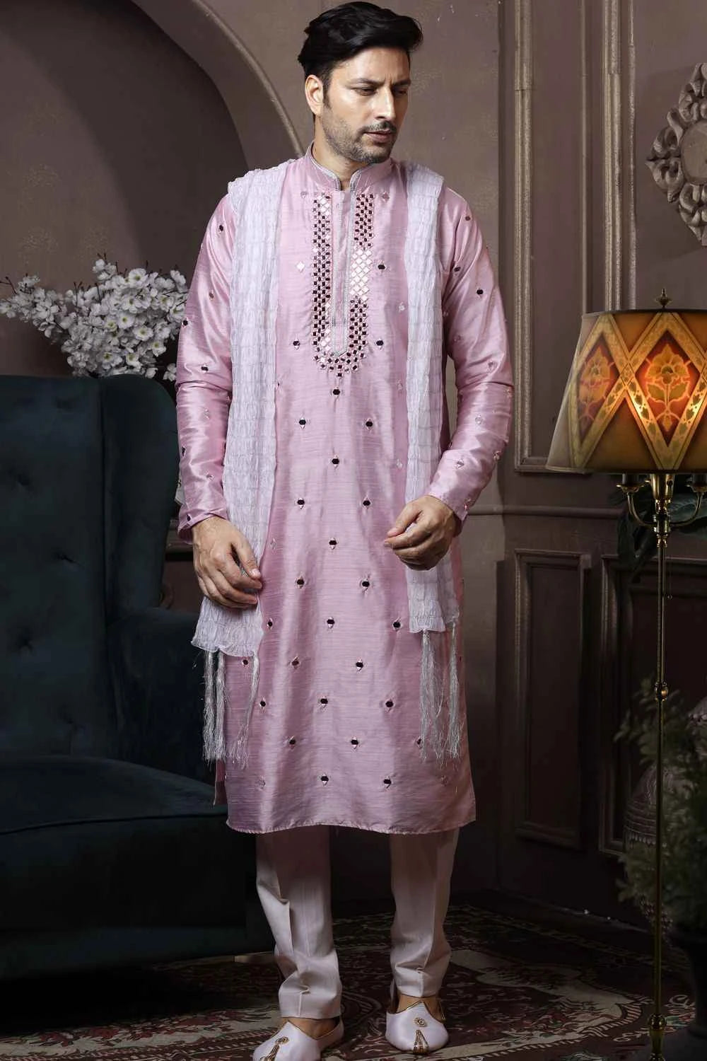 Light Pink Silk Kurta Pajama (NMK-6038)