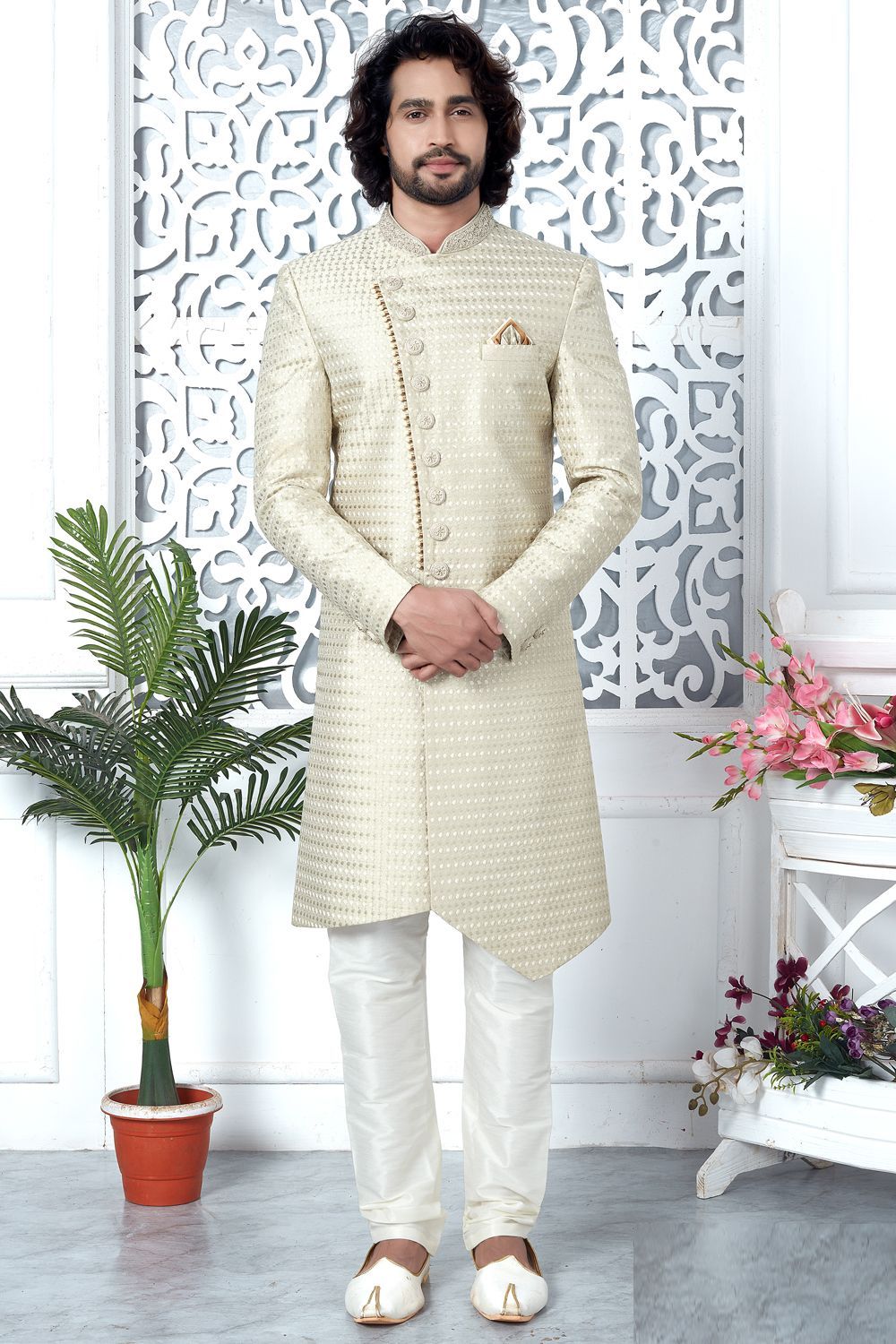 Light Pista Green Art Silk Indo Western (NMK-7698) - Nihal Fashions