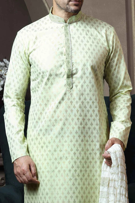 Light Pista Silk Kurta Pajama (NMK-6057)
