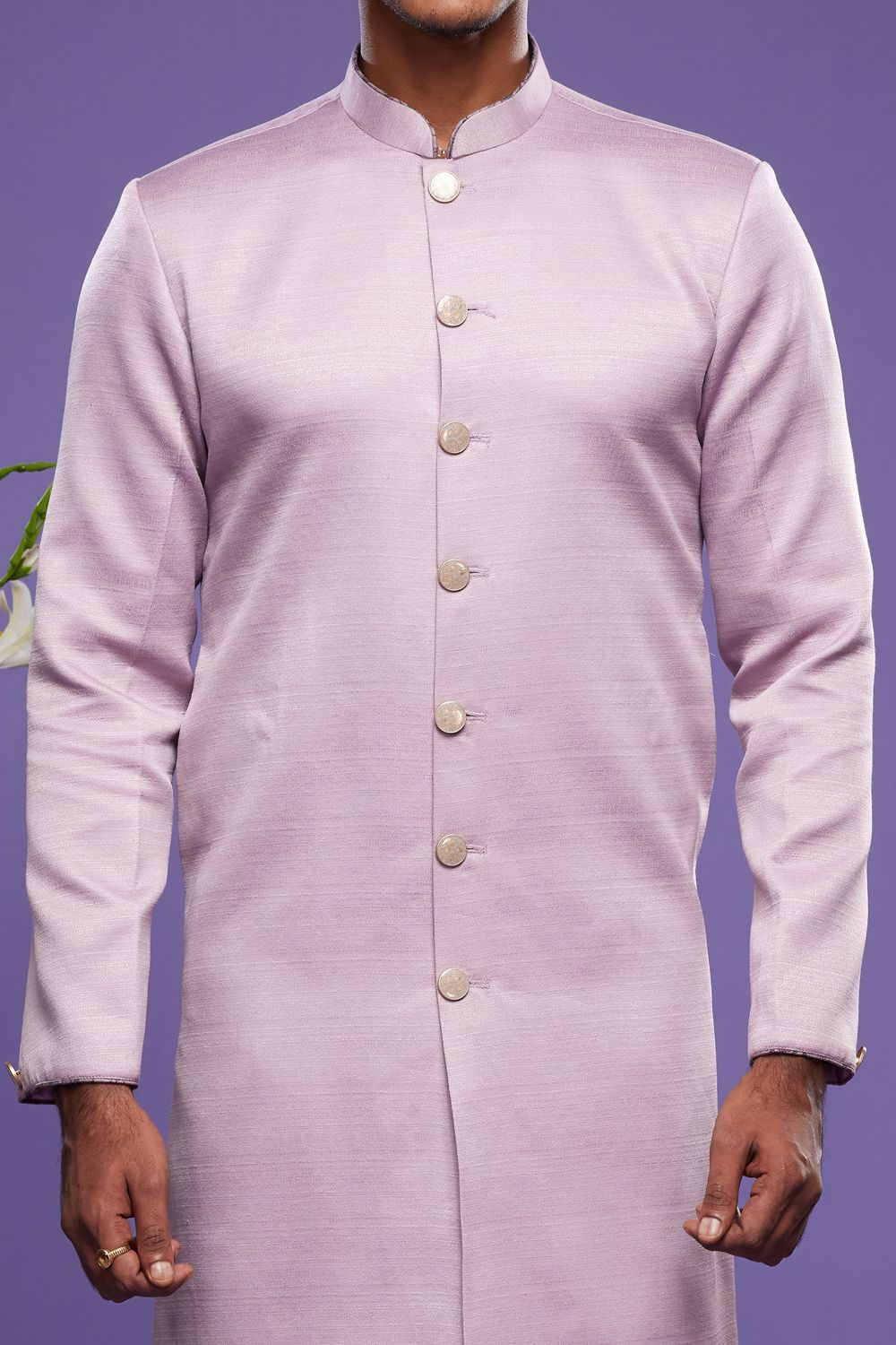 Light Purple Art Banarasi Silk Mens Indo Western (NMK-7064) - Nihal Fashions