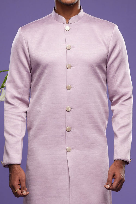 Light Purple Art Banarasi Silk Mens Indo Western (NMK-7064) - Nihal Fashions