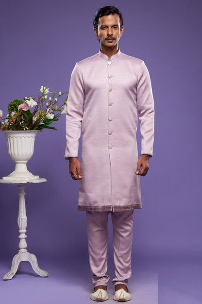 Light Purple Art Banarasi Silk Mens Indo Western (NMK-7064) - Nihal Fashions