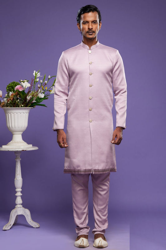 Light Purple Art Banarasi Silk Mens Indo Western (NMK-7064) - Nihal Fashions