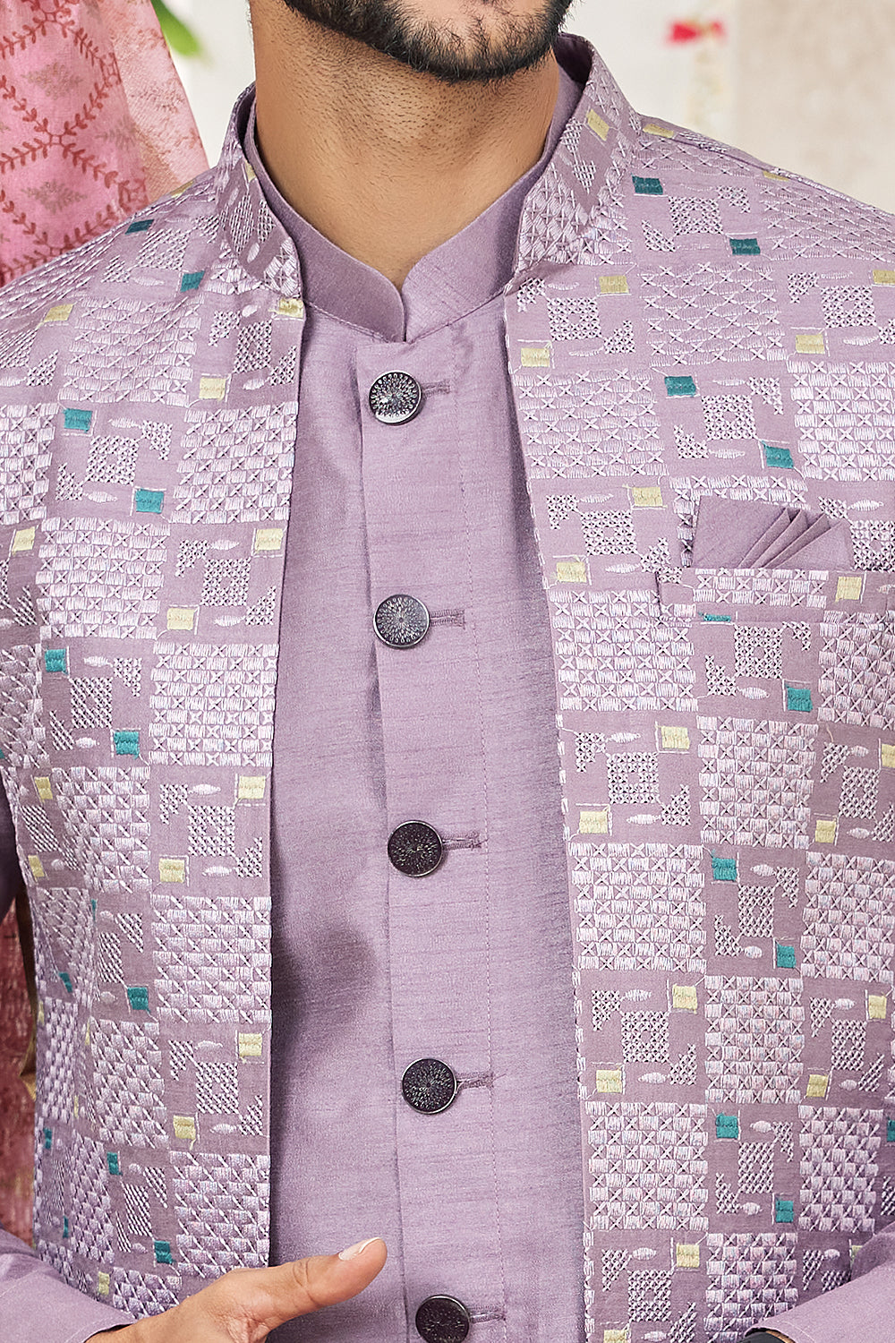 Light Purple Art Silk 3 piece Jacket Set (NMK-7968) - Nihal Fashions