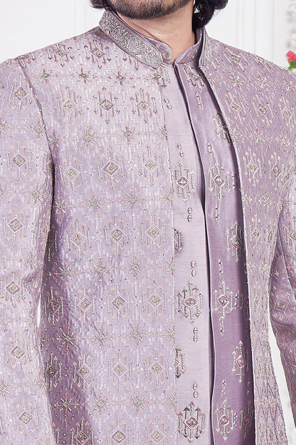Light Purple Art Silk 3 piece Jacket Set (NMK-8392) - Nihal Fashions