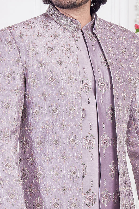 Light Purple Art Silk 3 piece Jacket Set (NMK-8392) - Nihal Fashions