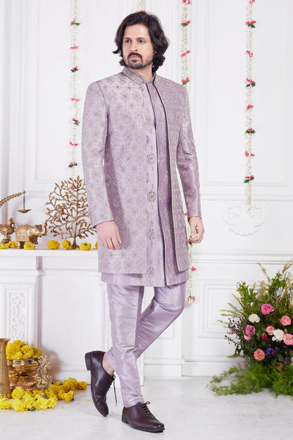 Light Purple Art Silk 3 piece Jacket Set (NMK-8392) - Nihal Fashions