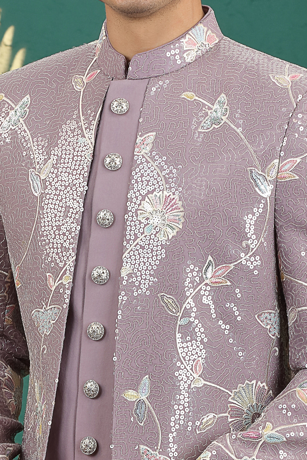 Light Purple Art Silk 3 piece Mens Indo Western (NMK-8645) - Nihal Fashions