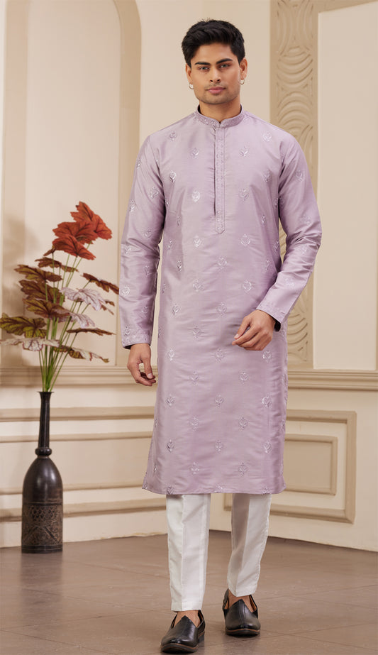 Light Purple Art Silk Kurta Pajama (NMK-8373) - Nihal Fashions