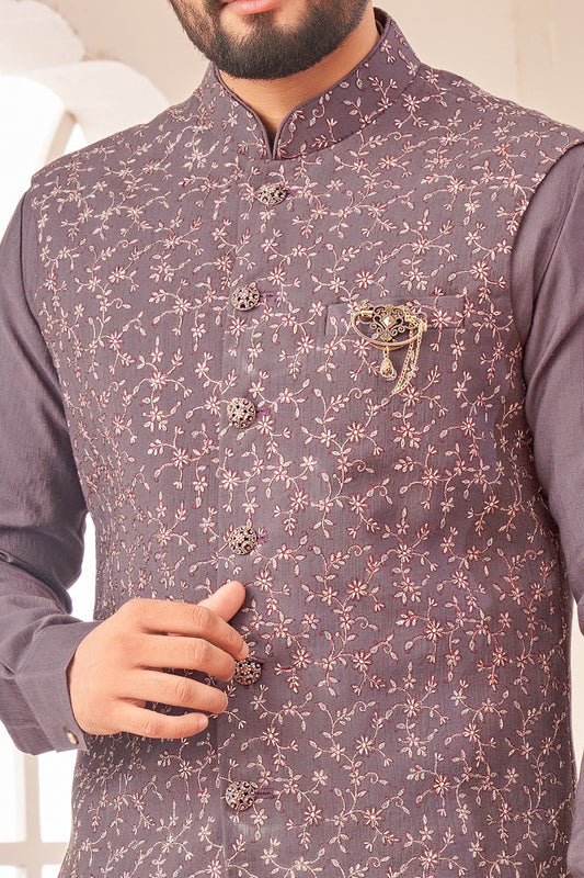 Light Purple Art Silk Mens Nehru Jacket (NMK-7996) - Nihal Fashions