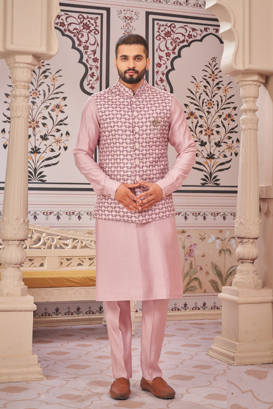 Light Purple Art Silk Nehru Jacket (NMK-7983) - Nihal Fashions