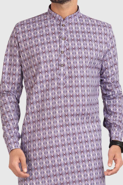 Light Purple Cotton Printed Kurta Pajama (NMK-5727)