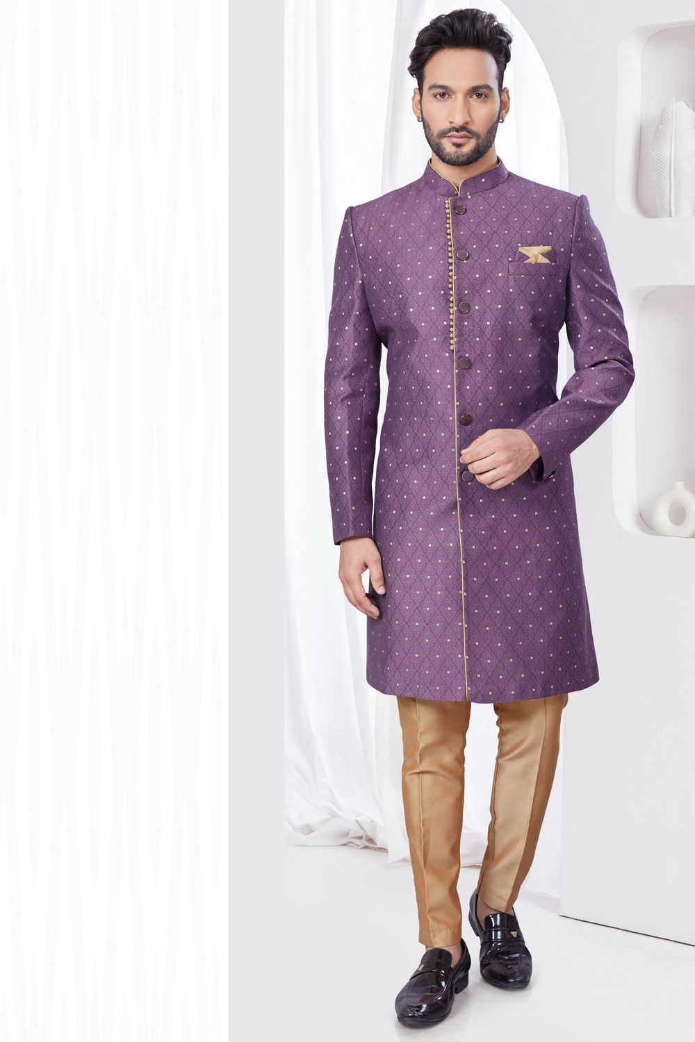 Light Purple Jaquard Indo Western (NMK-7782) - Nihal Fashions