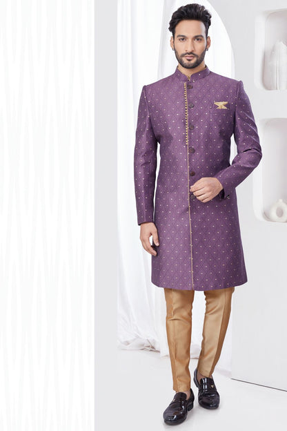 Light Purple Jaquard Indo Western (NMK-7782) - Nihal Fashions