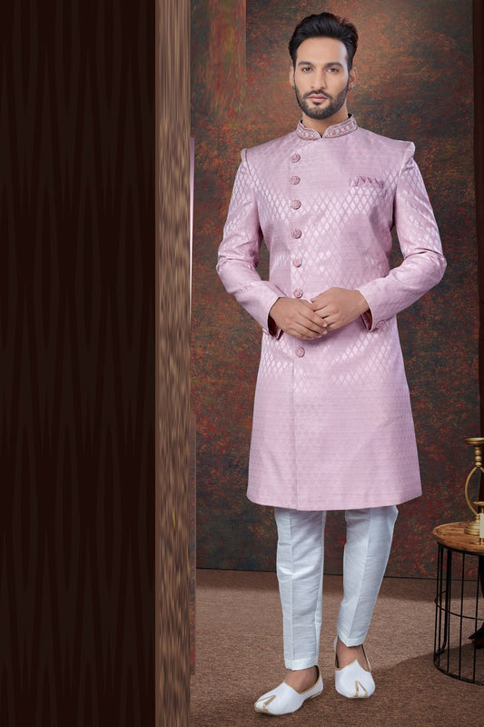 Light Purple Jaquard Indo Western (NMK-7797) - Nihal Fashions