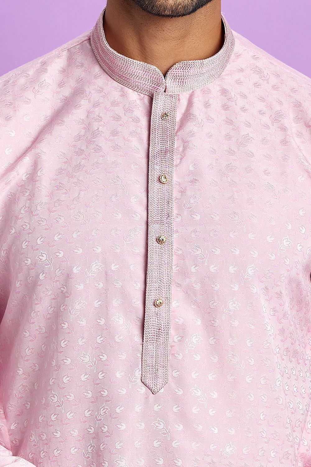 Light Purple Jaquard Silk Kurta Pajama (NMK-7565) - Nihal Fashions
