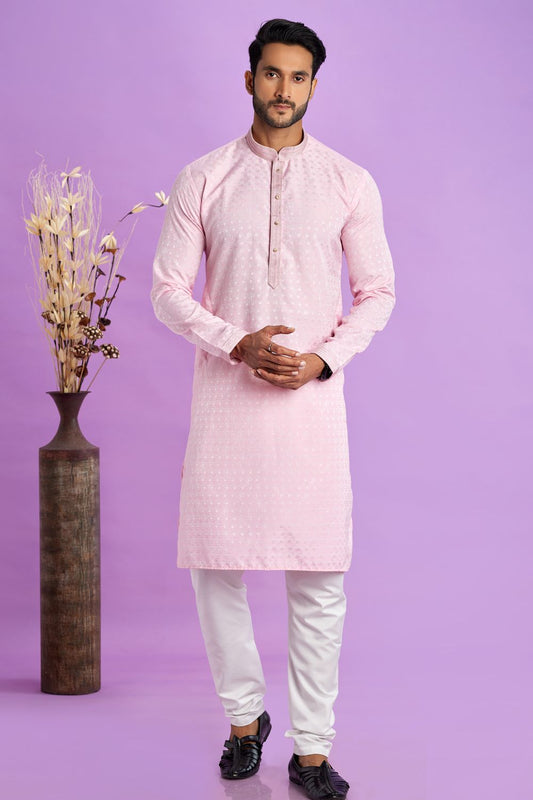 Light Purple Jaquard Silk Kurta Pajama (NMK-7565) - Nihal Fashions