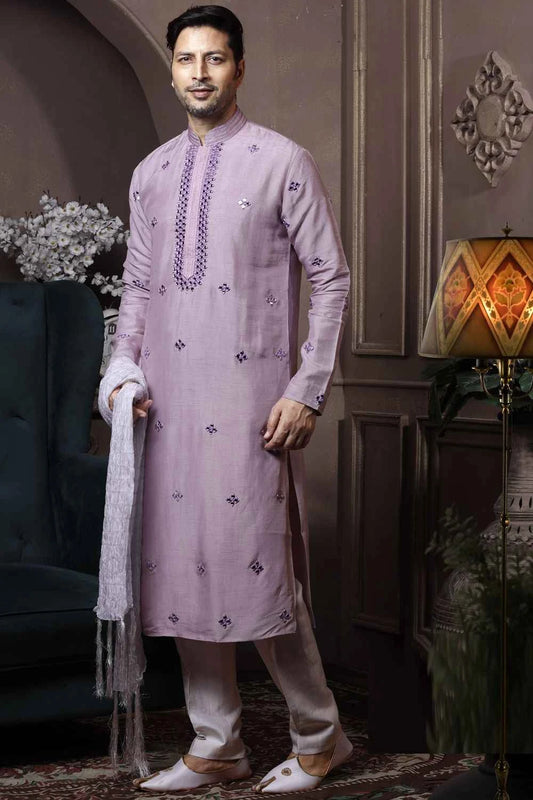 Light Purple Silk Kurta Pajama (NMK-6037)