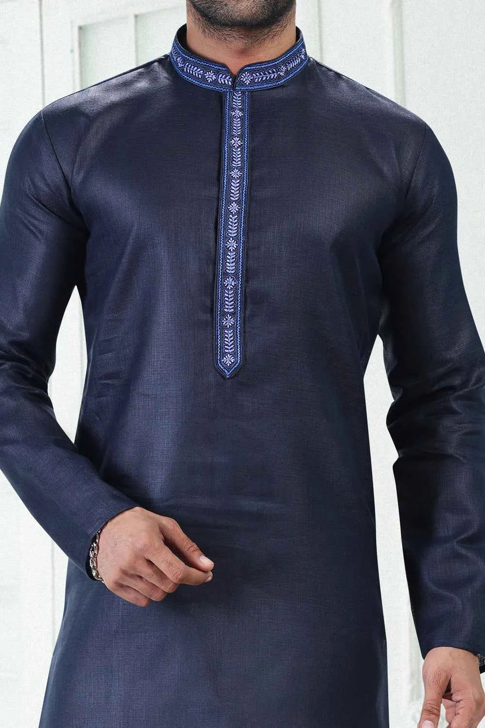 Linen Cotton Blue Mens Kurta Pajama (NMK-6653)