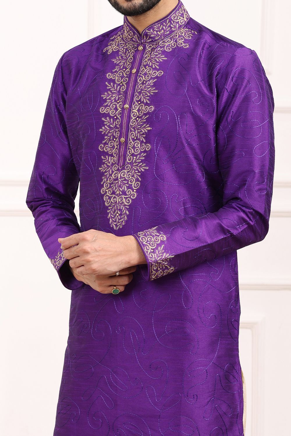 Magenta Art Banarasi Silk Kurta Pajama (NMK-7016) - Nihal Fashions